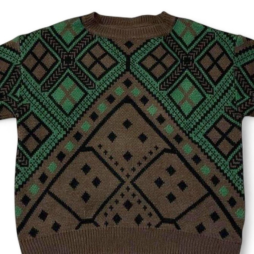 Geometric Patterned Green and Brown Sweater